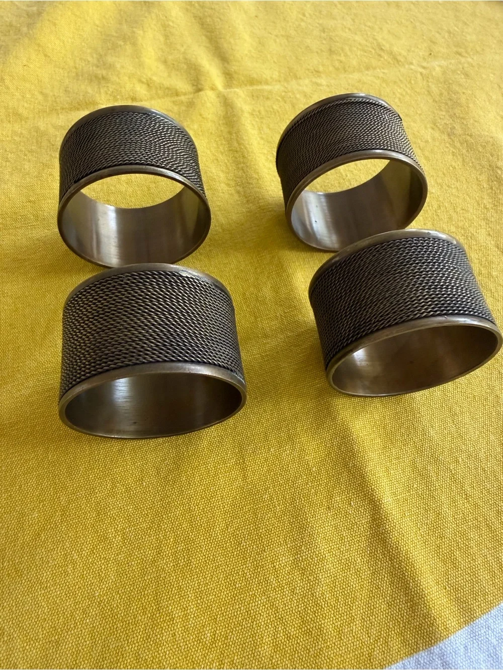Textured Metal Napkin Rings Set of 4 - dark gold tone